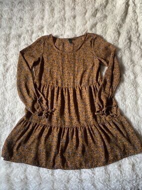 wild fable Rust Floral Long-Sleeve Tie Cuff Smock Tunic